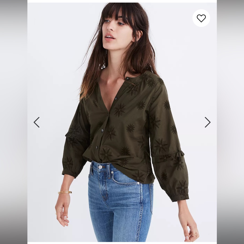 Guc Madewell Embroidered Bubble Sleeve Top Sz Xs